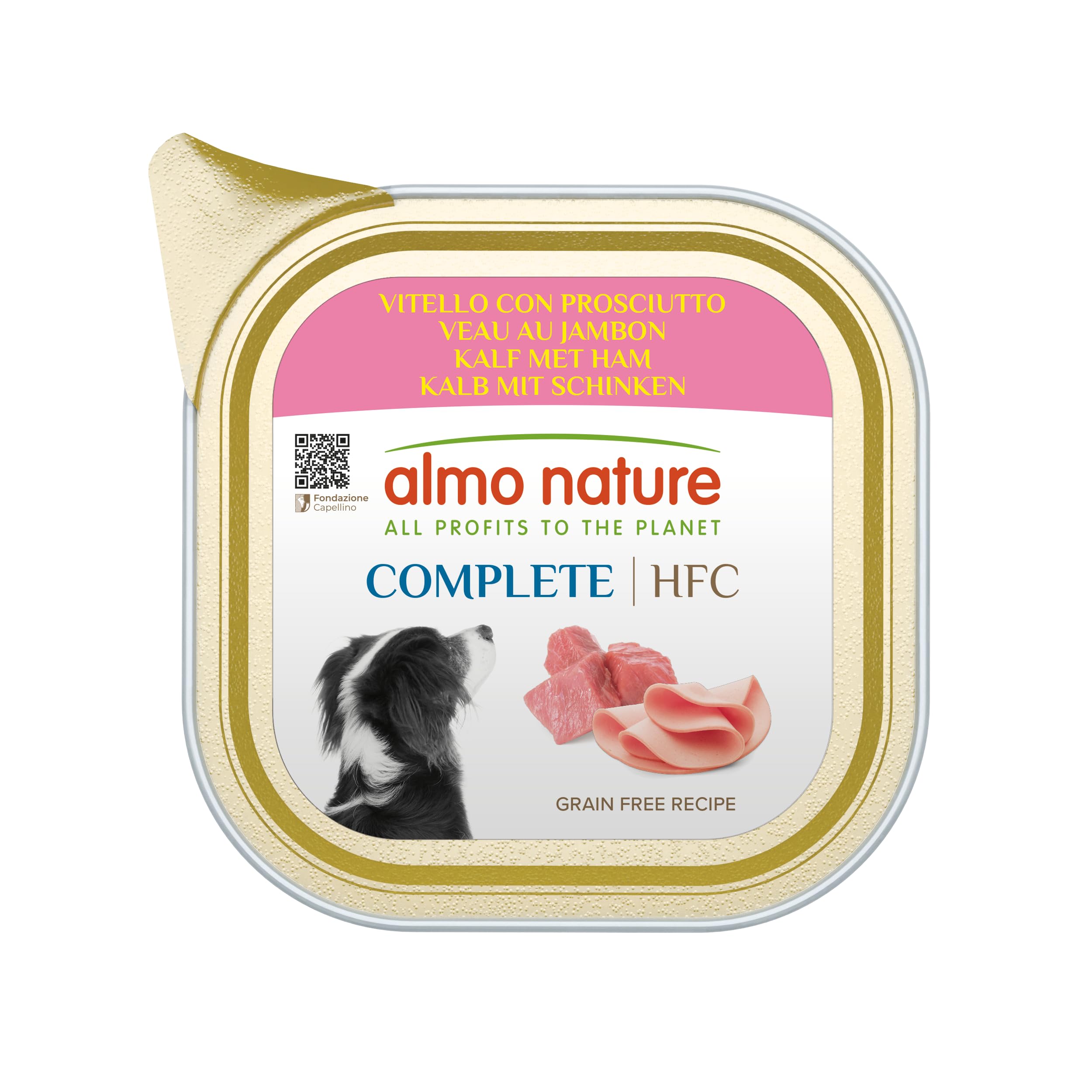Almo Nature HFC Complete - Wet Food for Adult Dogs – Veal with Ham – 150g, Pack of 11