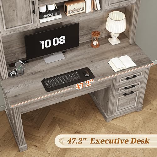 Miniatura 5 de SEDETA Escritorio de oficina con 3 cajones, escritorio para computadora ejecutivo de 47.2" con cajones de almacenamiento y aparador, escritorio de