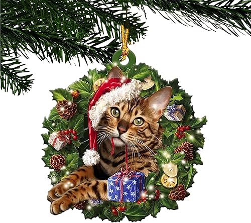 Adornos de gato para árbol de Navidad, bonitas decoraciones de imagen de gato, regalos conmemorativos para mascotas para Navidad, divertidos adornos