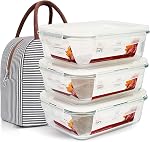 DAS TRUST 3 Pack 36oz Bento Box Meal Prep Containers - 3 Compartment Glass Food Storage Containers with Lids - Oven & Microwave Safe