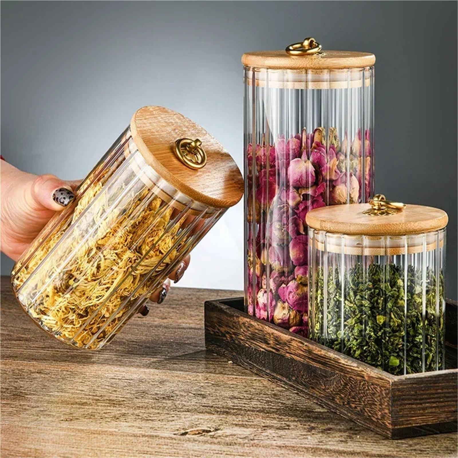2 stücke Lebensmittel Behälter Küche Lagerung Flaschen Glas Luftdichten Kanister Körner Tee Kaffee Bohnen Getrocknete Früchte Süßigkeiten gläser FüR TrockenfrüChte(9.15cm)