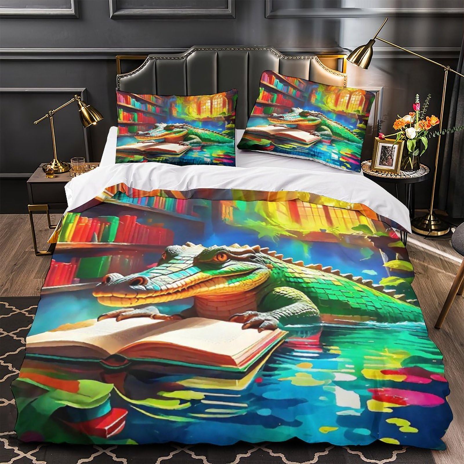 Housse de couette crocodile coloré en microfibre pour illuminer les nuits des enfants