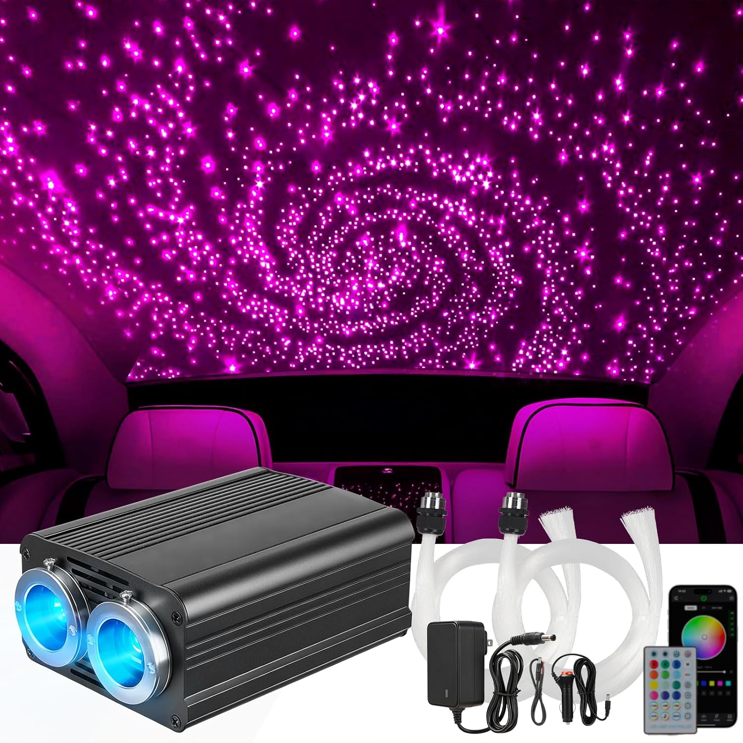 36W Headliner Light Kit, Twinkle Star Lights for Car Decor 1000pcs*0.03in*9.8ft/3m, Fiber Optic Star Ceiling Lights APP/Remote Control for Car Roof Home Ceiling