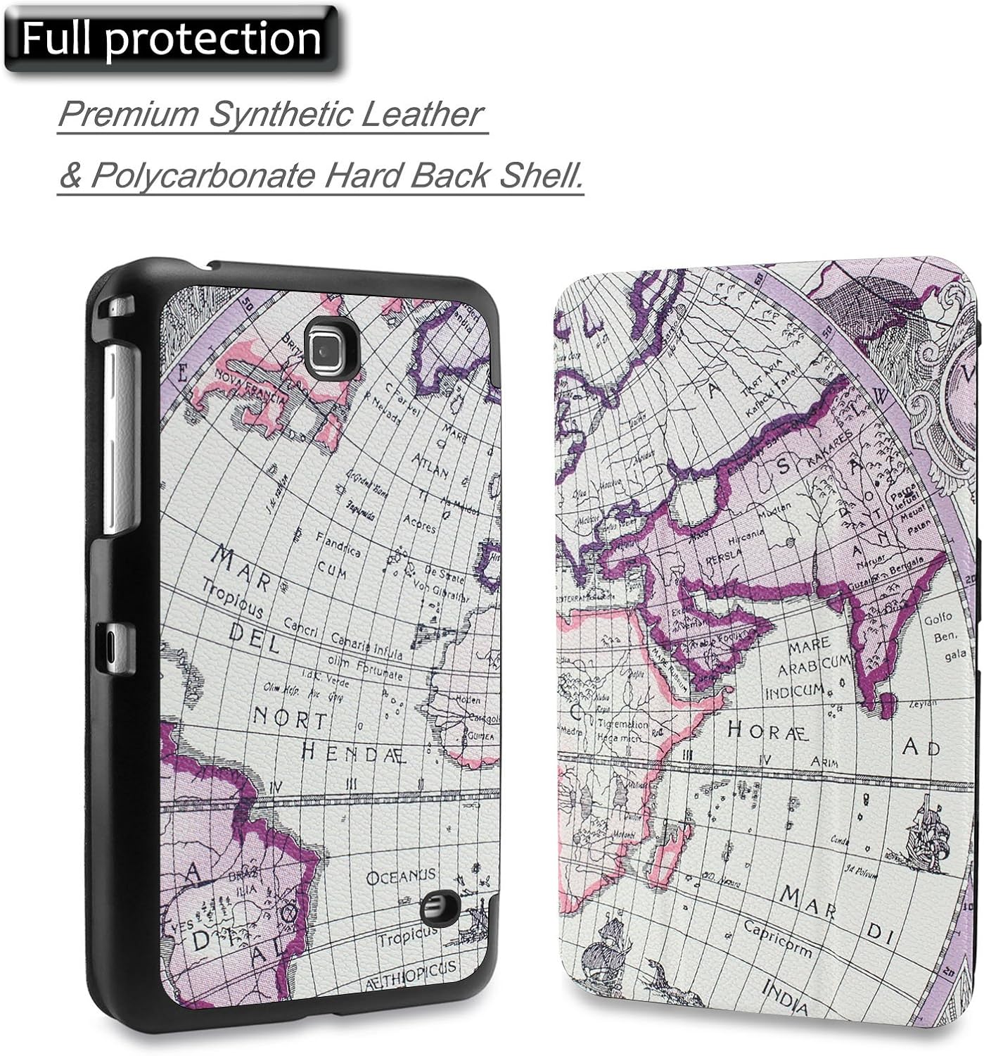Infiland Samsung Galaxy Tab 4 7 inch Shell case, Ultra Slim Tri-Fold Case Cover for Samsung Galaxy Tab 4 7.0 / Galaxy Tab 4 Nook 7-Inch Tablet (Galaxy Tab 4 7.0 Slim Shell, Map Purple)