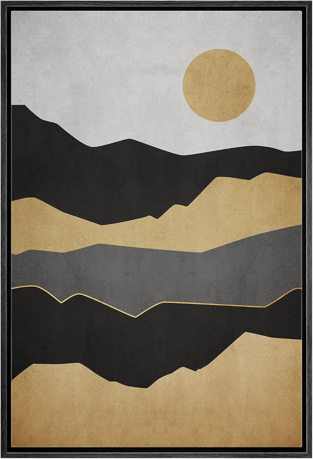 Amazon.com: IDEA4WALL Framed Canvas Print Wall Art Black Gold Mountain ...