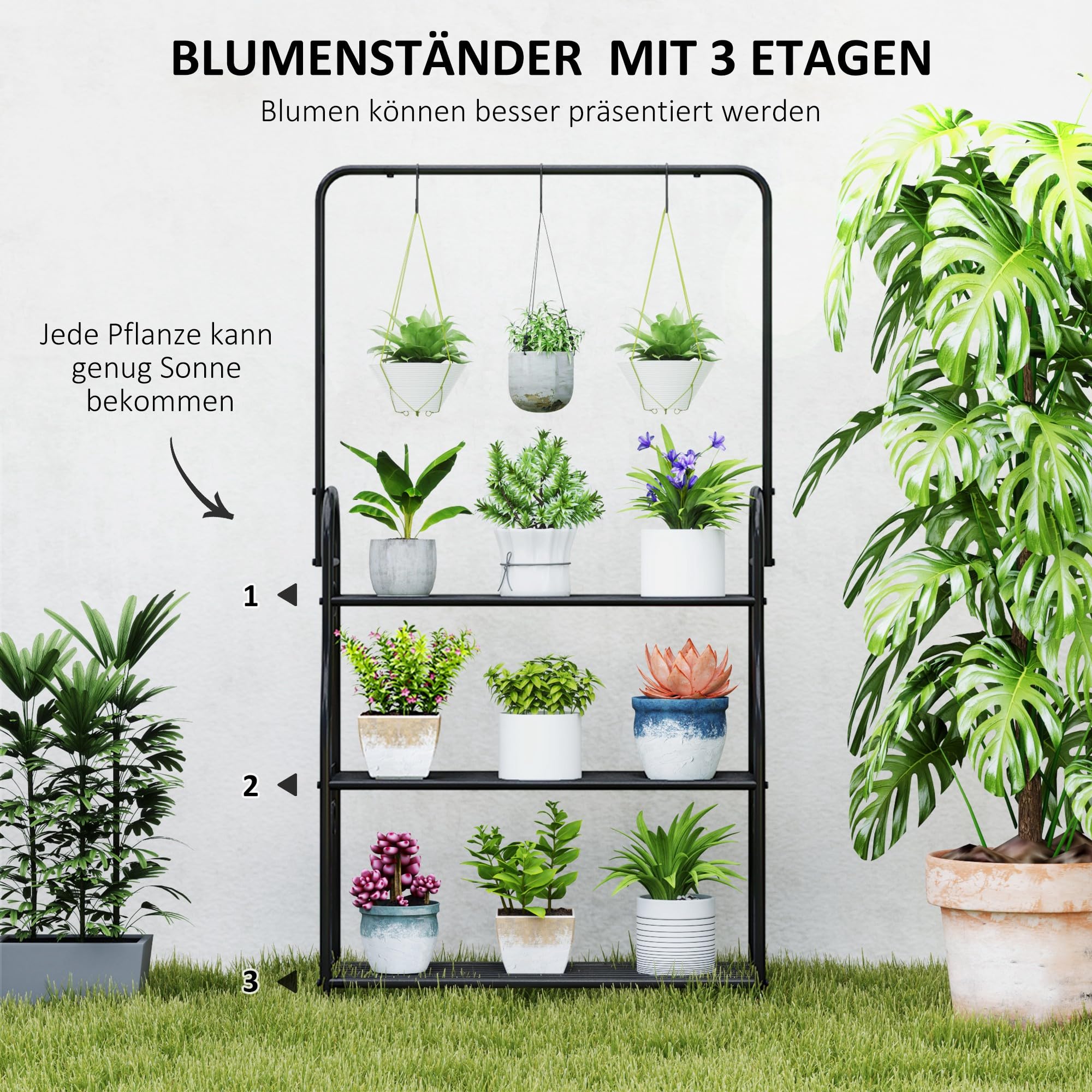 Sepikey Hoge plantenstandaard van metaal, 2 niveaus, rond, bloemenstandaard voor binnen en