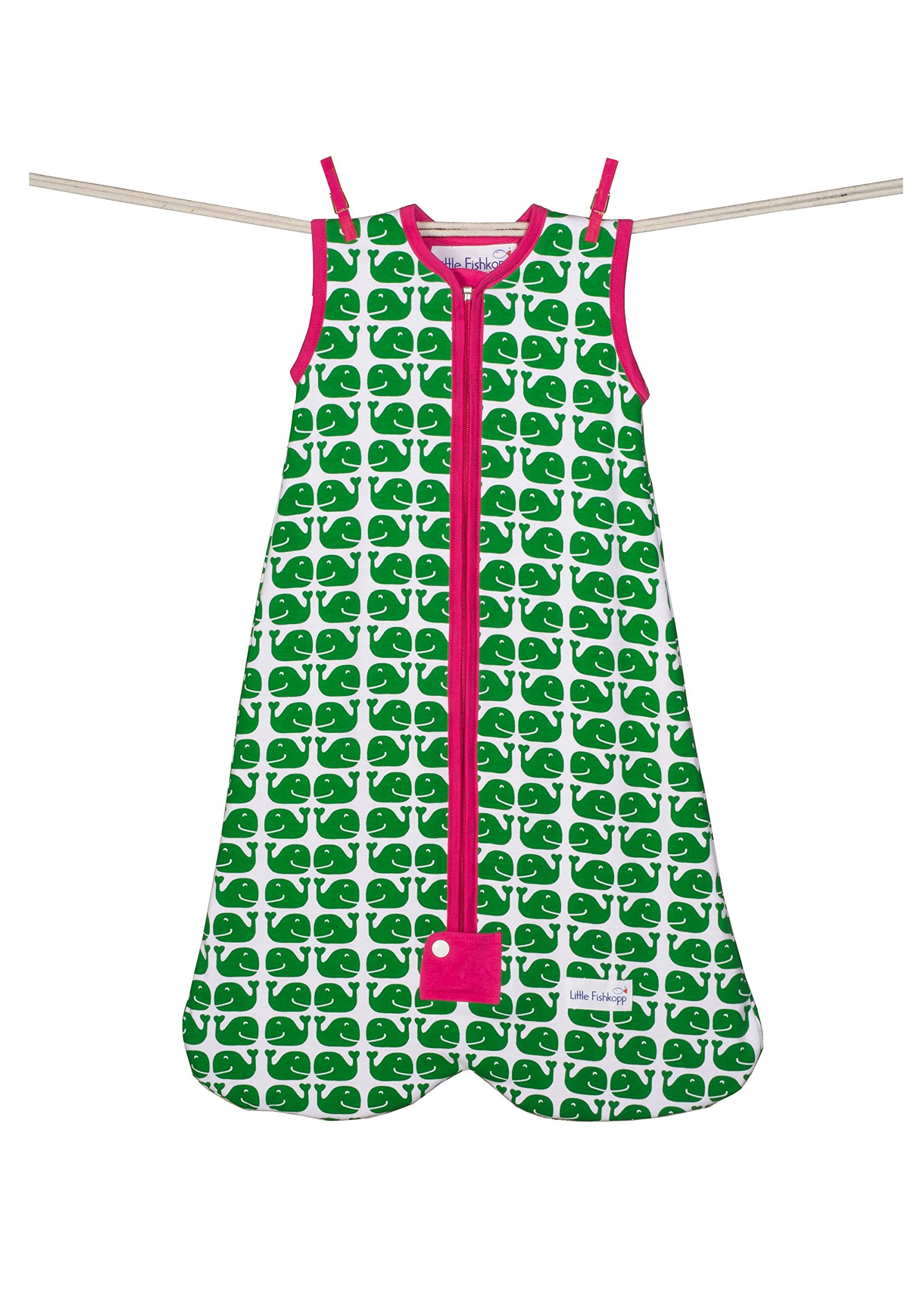 Little Fishkopp Organic Cotton Baby Sleep Bag, Whales, 1.0 Tog, Green, Small