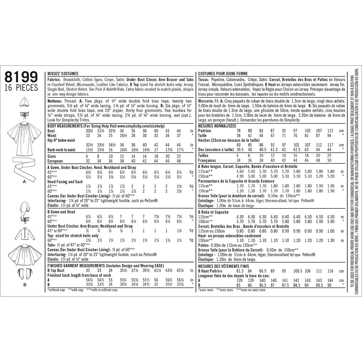 Simplicity Pattern 8199 Misses 'Gaming Costumi da Guerriero, Bianco