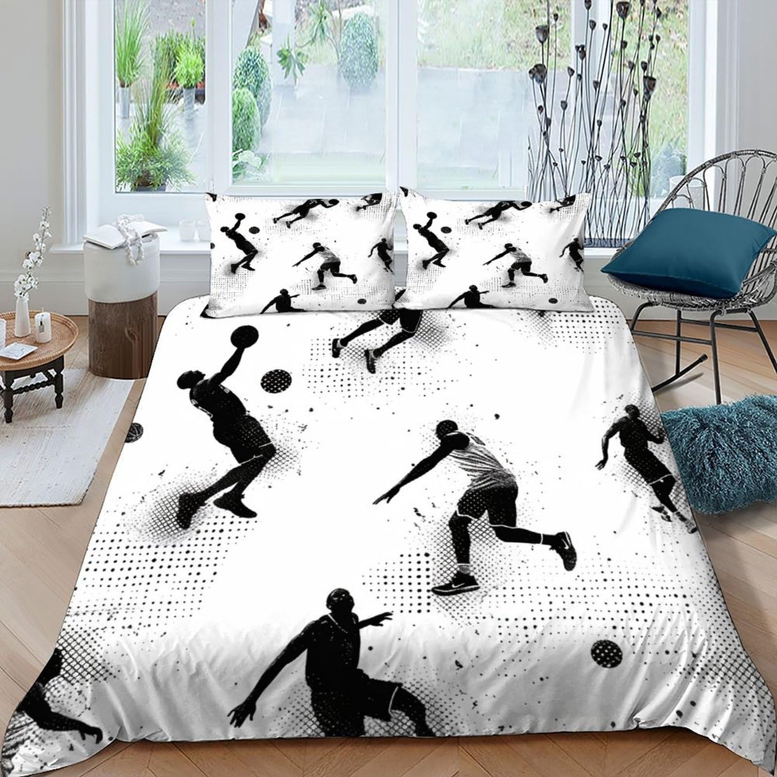Basketball housse de couette 2 pièces 220x240 parure de lit sports microfibre adulte