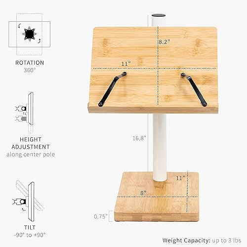 Miniatura 3 de VIVO Soporte de bambú inclinable independiente de 11 pulgadas para lectura manos libres, soporte giratorio ajustable en altura con clips de página,