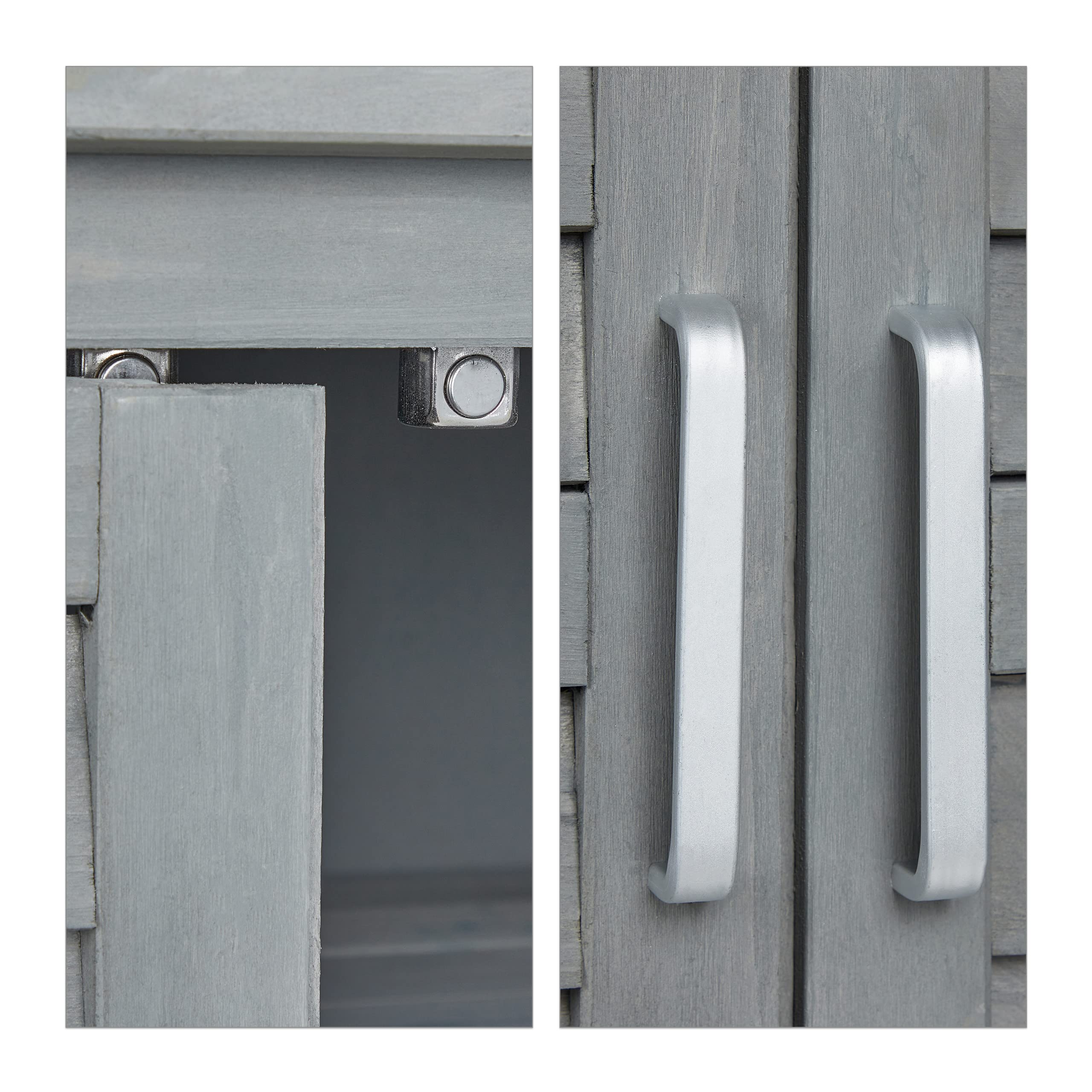 Relaxdays Gartenschrank 3 Fächer Doppeltür HBT 97 x 86,5 x 47 cm Werkzeugschrank Holz Grau