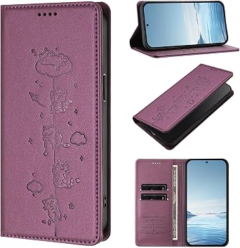 Flip Leather Case for Oppo A53 2020 4G / A53S 4G / A11S 4G Cover,Cute Cat Pattern PU Wallet Card Slots Holder RFID Blocking Kickstand Magnetic Shockproof Protective Phone Case-Darkpurple