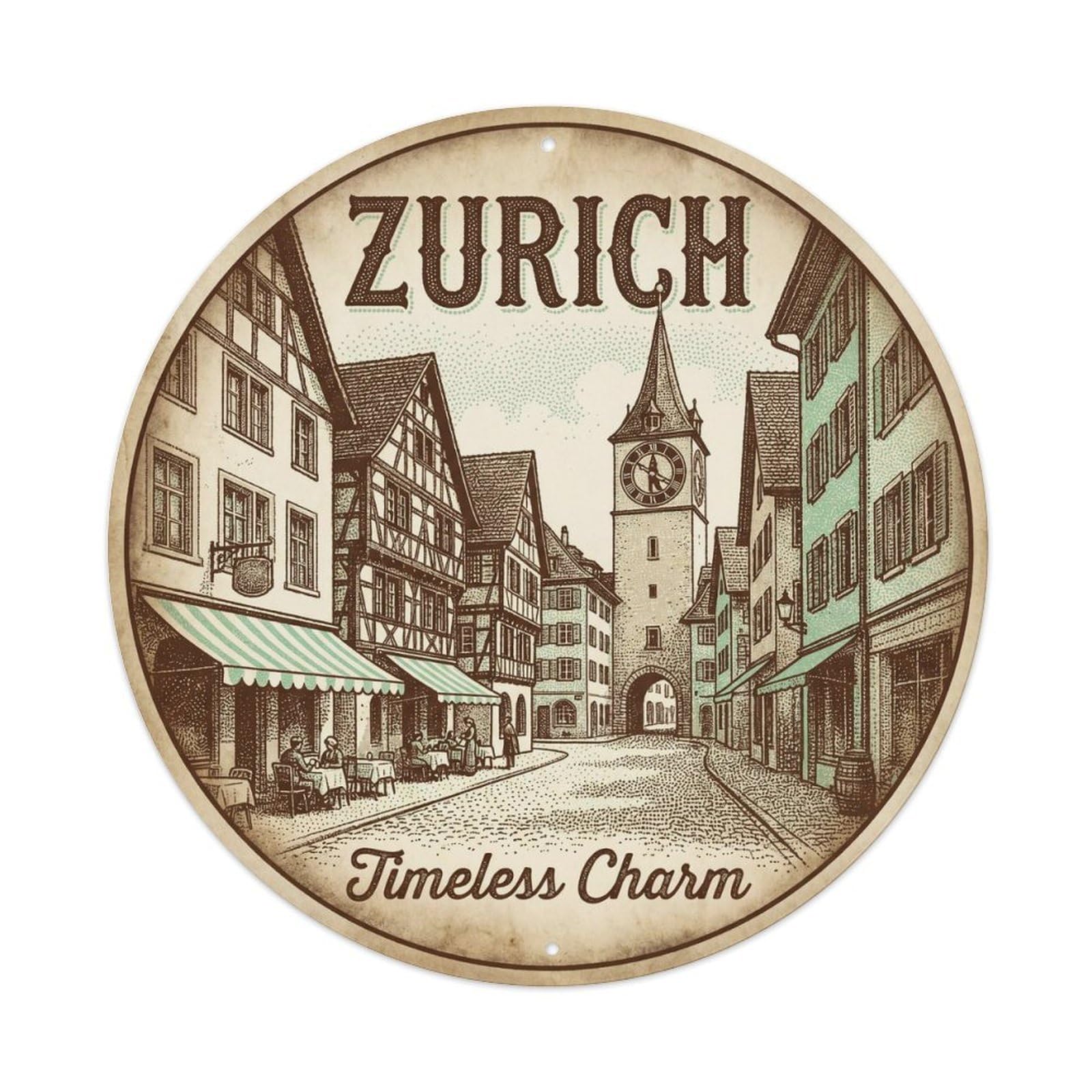Yrnq Vintage Style Vintage Travel Historic Switzerland Vintage Metal Tin Sign Plaque Wall Decor For Cafe, Club, Garden Round Metal Poster 8X8inch