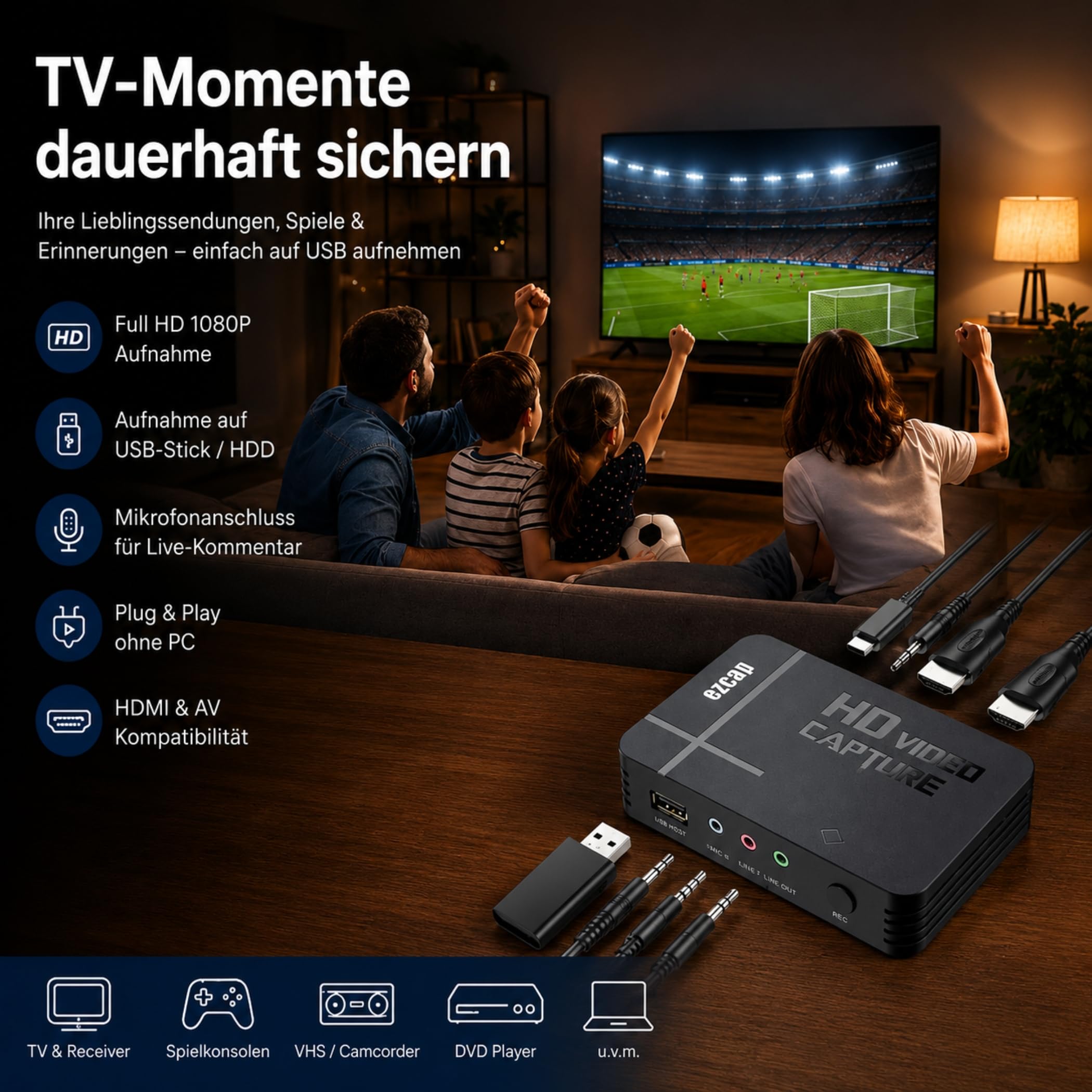A32DS Video Game Capture Recorder HD Registratore Video 1080P Professionale HDMI/AV Registratore TV, Capture Card Switch Video Grabber Streaming Accessori