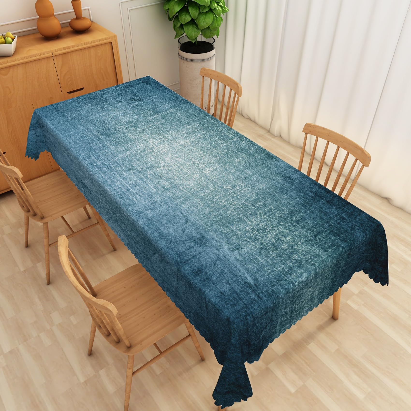 SIEDYCV Denim Blue Tablecloth 70x108 Inch Vintage Rustic Blue Fabric Rectangle Table Cloth Polyester Wrinkle and Oil Resistance Washable Table Cover