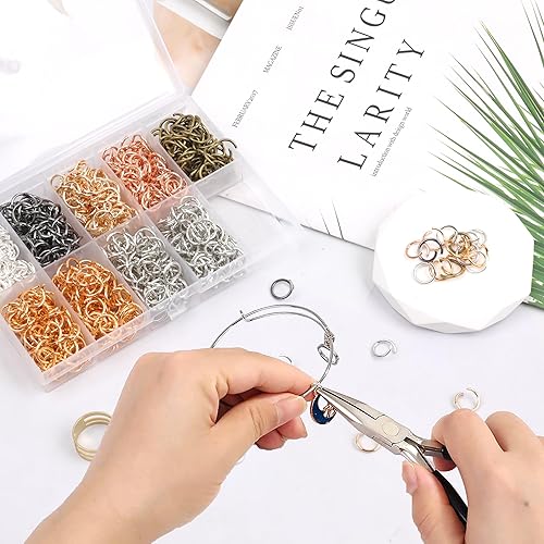 Miniatura 5 de 1000 anillos de salto abiertos de 0.39 pulgadas para hacer joyas, 7 colorescaja de anillos de salto para llavero con 1 herramienta de apertura y