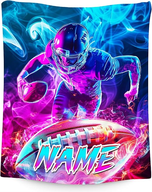 Football Blanket for Boys, Custom Kids Blankets, Personalized Gifts with Name, Warm Fleece Sports Throw for Bed & Sofa, 60"x80"