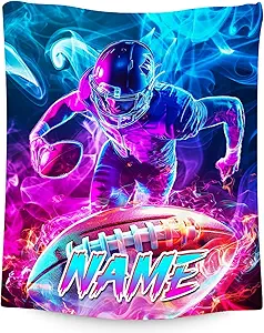 Football Blanket for Boys, Custom Kids Blankets, Personalized Gifts with Name, Warm Fleece Sports Throw for Bed & Sofa, 60"x80"