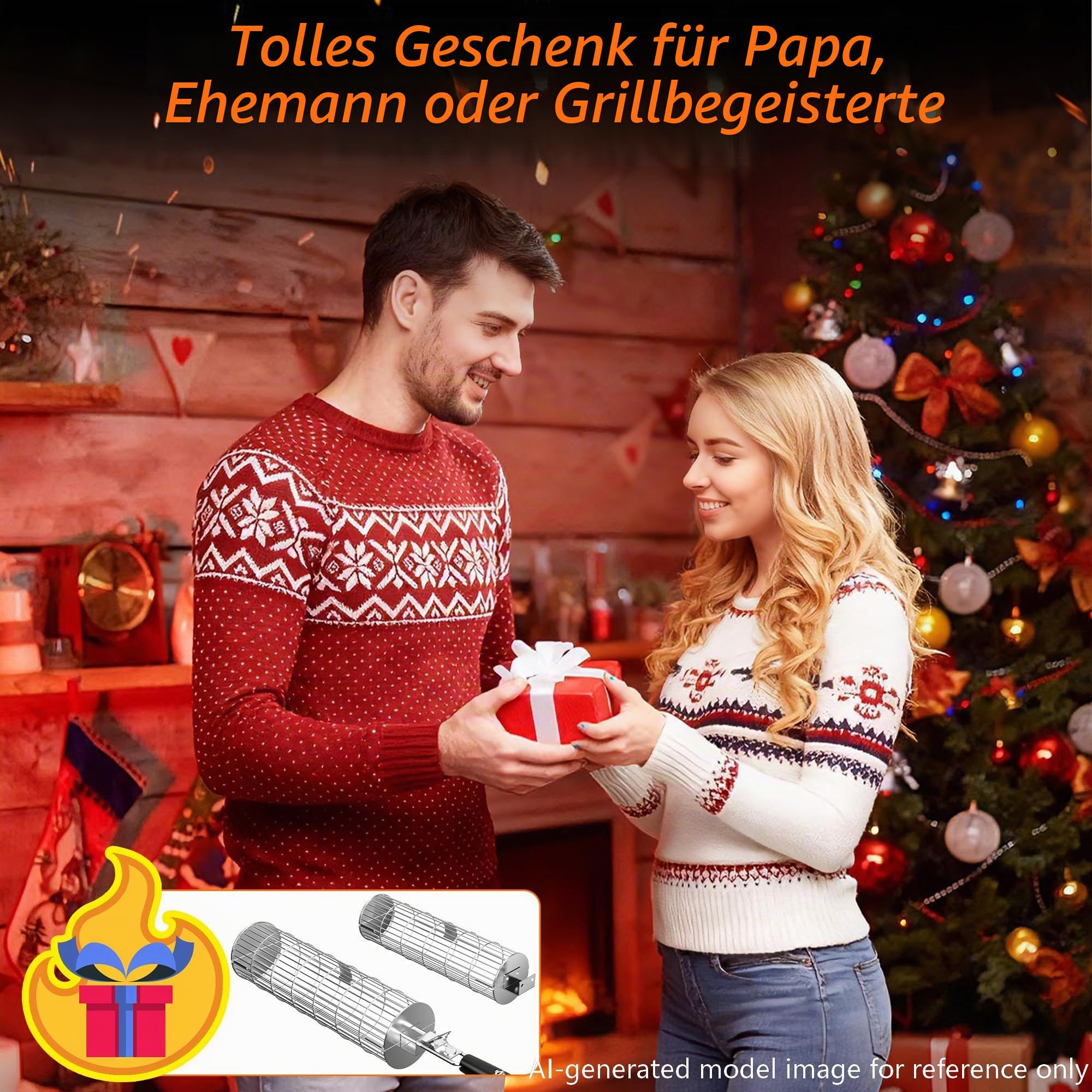Rollender Grillkorb mit 1 Abnehmbarem Holzgriff, 2-teiliges Set Nestbar Edelstahl-Grillkörbe, Grill Zubehör Grillzubehör für Grillkorb Gemüse, Fisch, Meeresfrüchte, Geschenkidee für Männer, Väter
