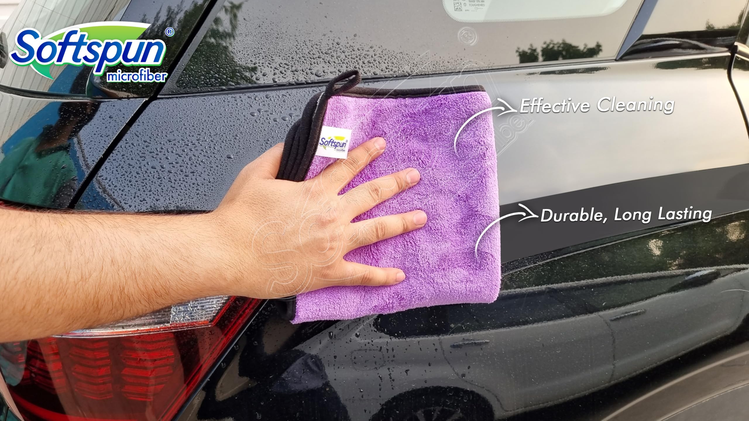 SOFTSPUN 900 GSM, Microfiber Double Layered Silk Banded Edge Cloth 30X40 Cms 2 PCS, Purple! Extra Thick Microfiber Cleaning Cloths Perfect for Bike, Auto, Cars Both Interior and Exterior. - Image 4 thumbnail