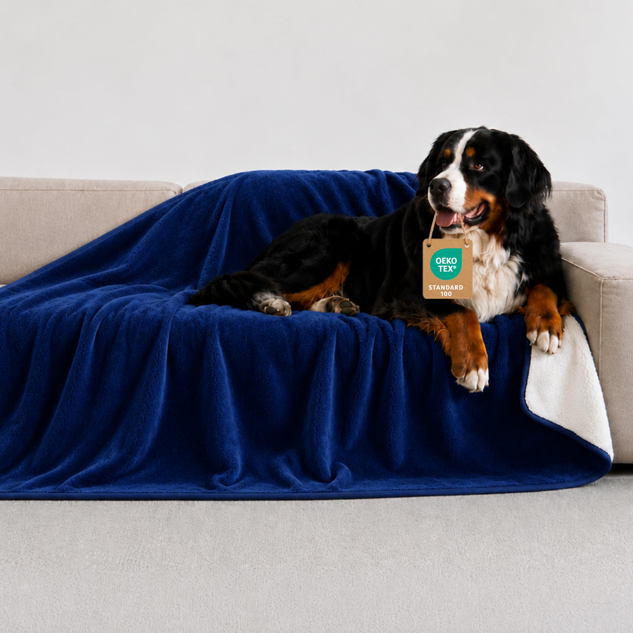 Twinzen Coperta Impermeable Cani 127x152 cm - Copridivano Pile Sherpa | Blu Navy · Reversibile · Lavabile · Per Divano e Letto · Proteggi Mobili · Cane & Gatto