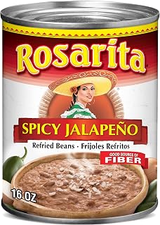 Rosarita Spicy Jalapeño Refried Beans, 16 oz - Authentic Mexican Heat, 120 Cal/Serving, Zero Trans Fat