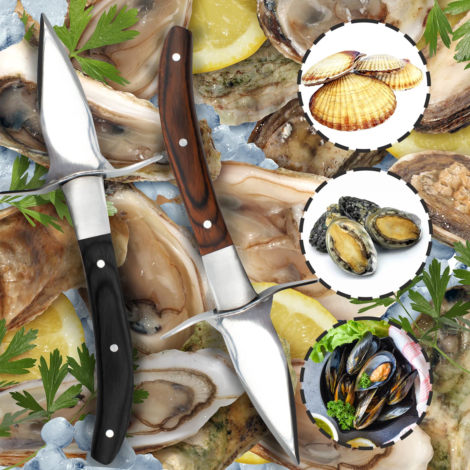 TWUTGAYW 2 x Coltelli per Ostriche, Coltelli Professionali per Ostriche, 2 Paio di guanti da Taglio di Classe 5 per la Manipolazione di Ostriche, Conchiglie, Frutti di Mare…