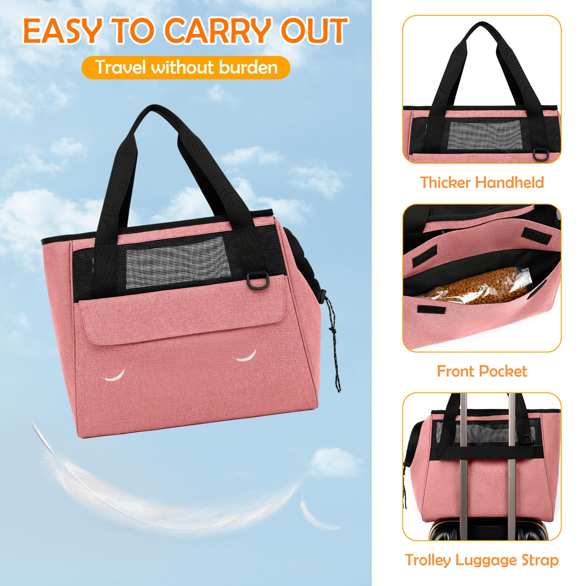 ALLSOPETS Sac pour Chien Sac à Main Respirant pour Chat Sac à Bandoulière pour Animaux de Compagnie Sac de Transport pour Chien avec Laisse de Sécurité et Poches pour Chiens Chiots Chats Rose