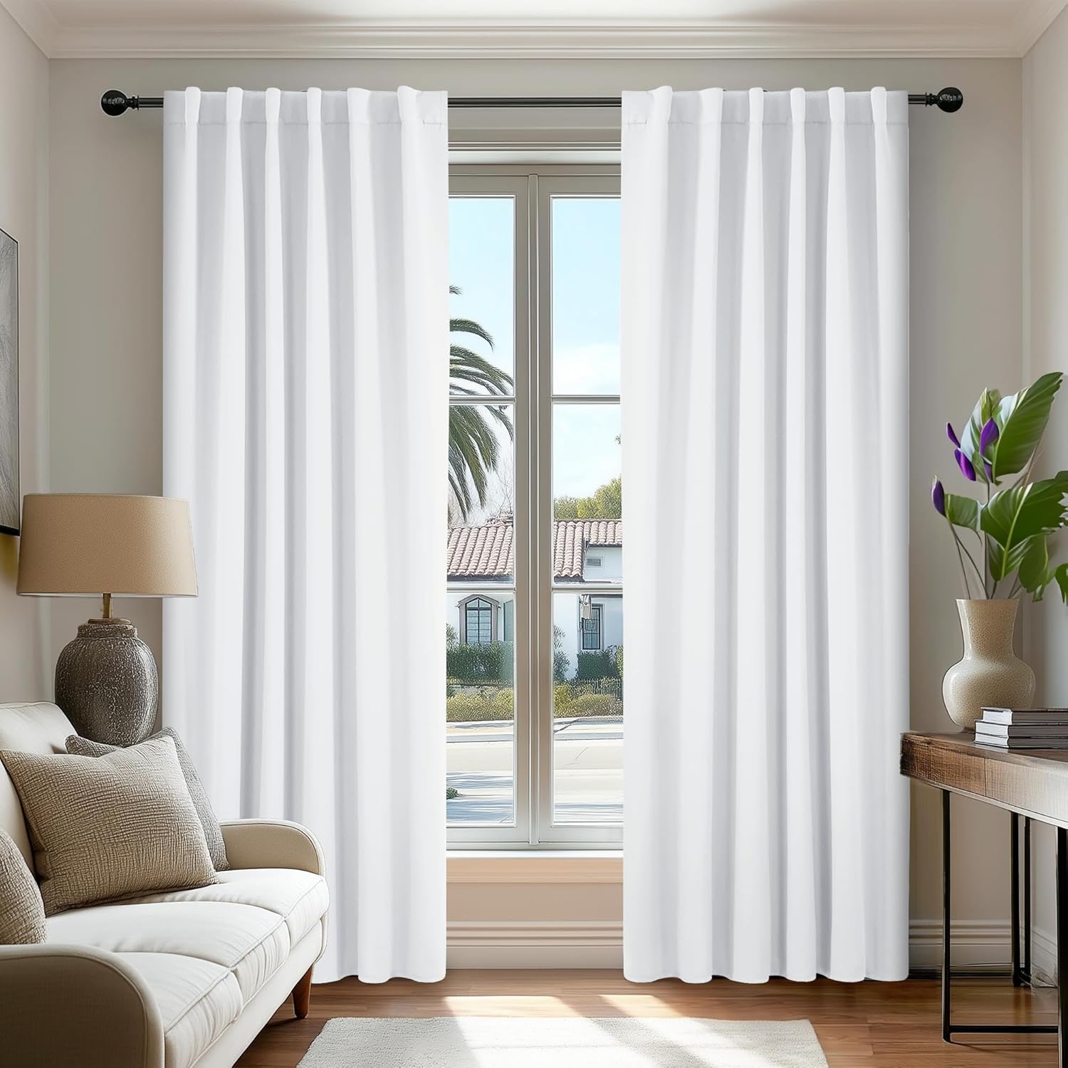 Deconovo Room Darkening Curtains, Thermal Insulated Noise-Reducing Window Panels for Bedroom, Living Room and Home Office, 2 Panels, Pure White, 52W x 108L Inch