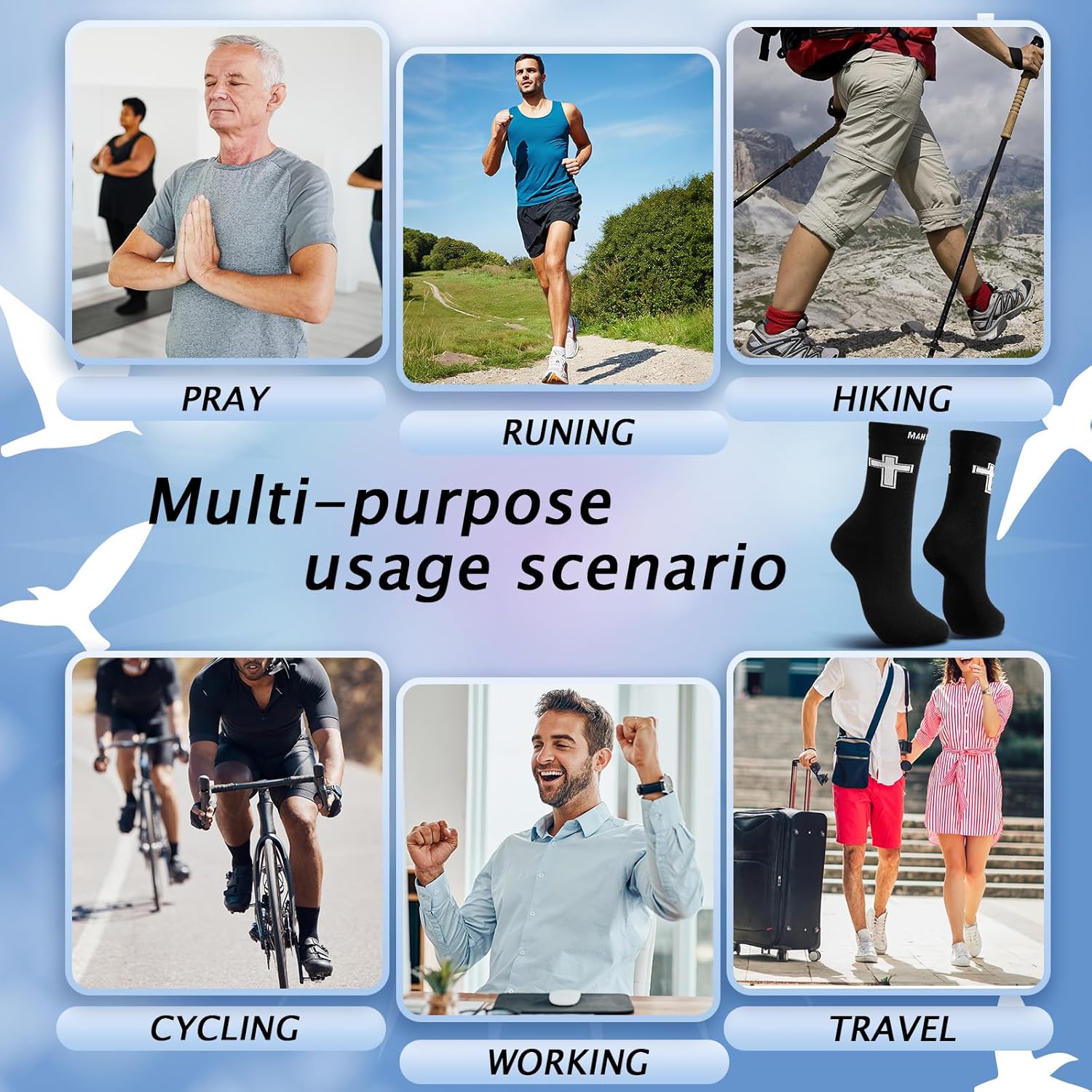 6 Pairs Christian Cross Socks Gifts for Man, Man of God Religious Socks with Cross for Catholic Saint God - Image 6