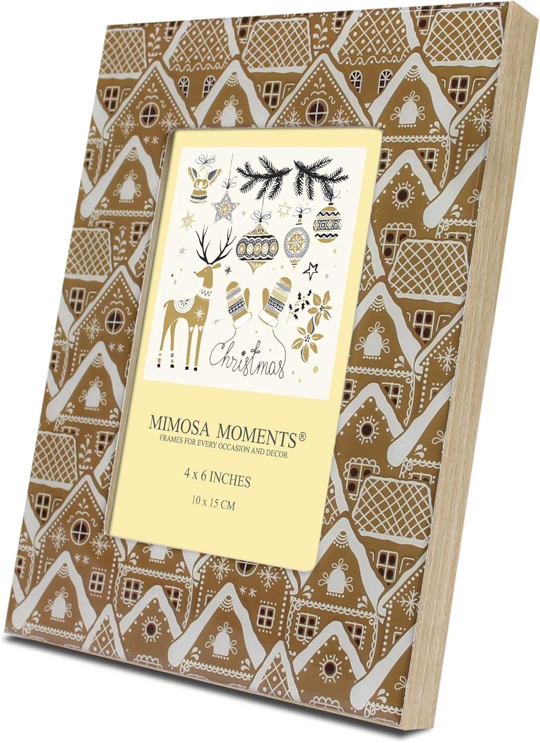 MIMOSA MOMENTS 4x6 Christmas Gingerbread House Print Picture Frame | Clear Epoxy Accents | Vertical Tabletop Frame with Real Glass