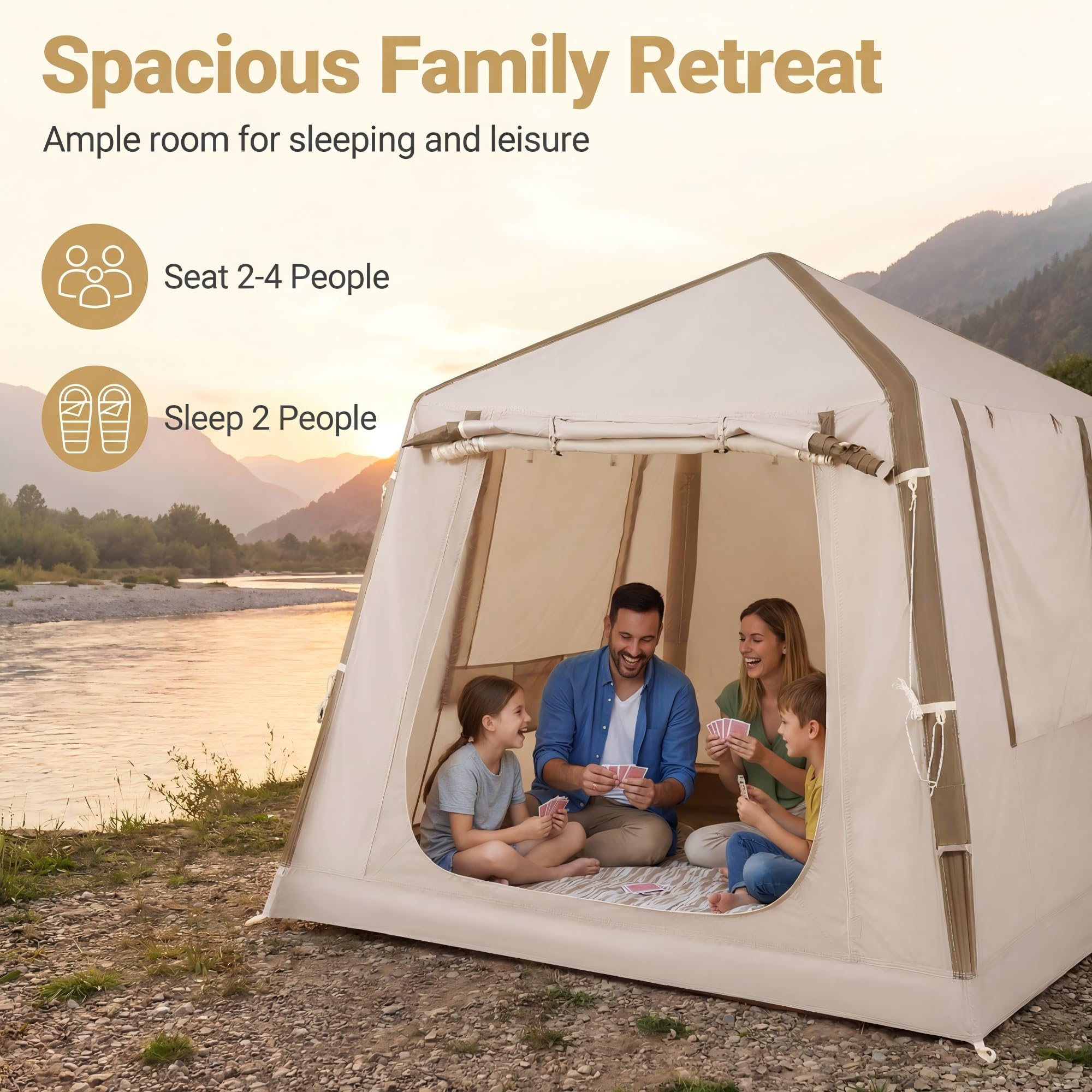 HOMASIS Tenda da Campeggio Gonfiabile, Tenda a Cabina da Esterno per 2-4 Persone, con Pompa, Porte e Finestra in Rete, in Tessuto Oxford Impermeabile, per Viaggi e Escursionie, 210 x 210 x 180 cm