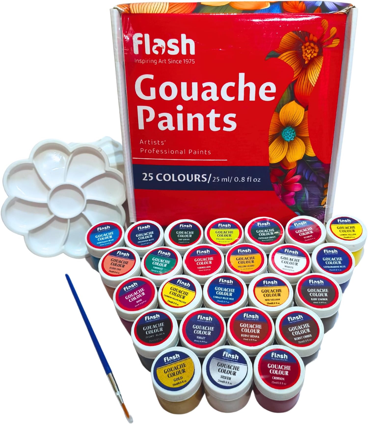 Flash Gouache Colour Set | 25 Colors | 25 ml, 0.8 fl oz Each | Matt Finish | Rich Pigments, Vibrant, Non Toxic Paints for The Professional Artist, Hobby Painters & Kids