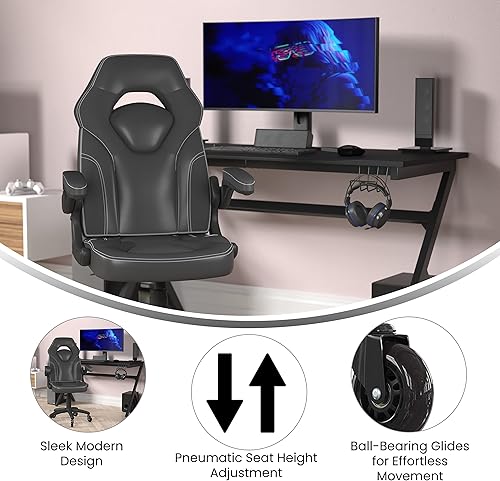 Miniatura 4 de Flash Furniture X10 - Silla de juegos de carreras, oficina, computadora, silla ajustable con brazos abatibles y ruedas de rodillo transparentes,
