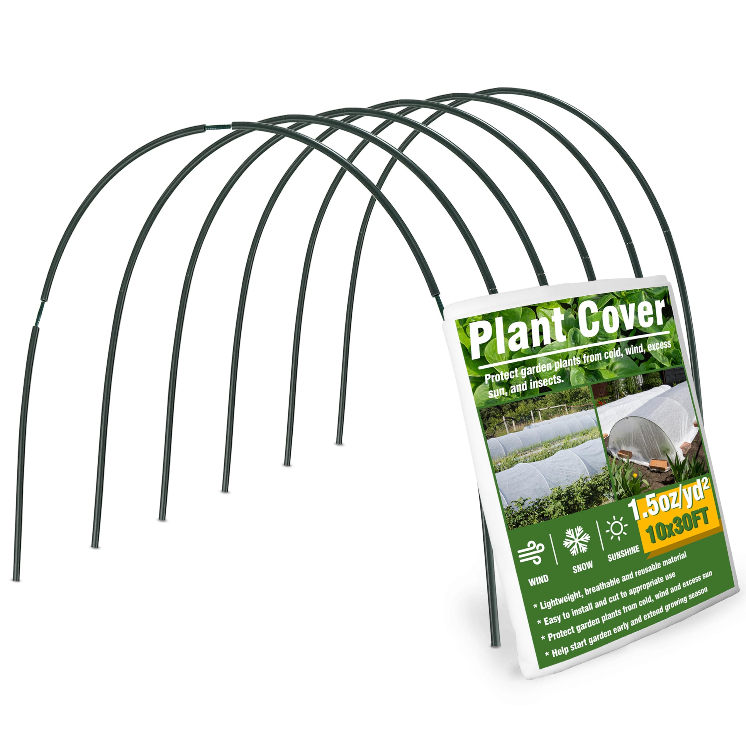 Gardzen Garden Hoops and 10ftx30ft Plant Covers for Winter Freeze Protection, 1.5oz Floating Row Covers, Frost Blankets for Outdoor Plants