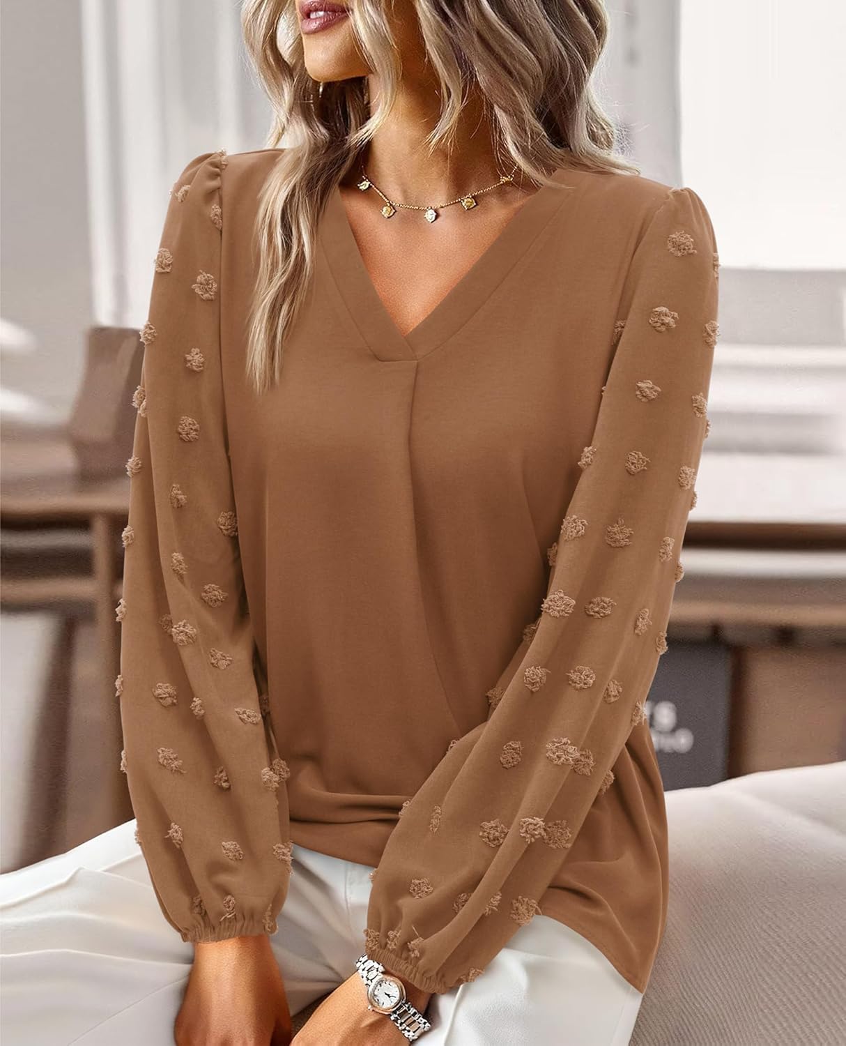 siliteelon Womens Long Sleeve Tunic Tops for Fall Fashion 2026 V-Neck Loose Fit Boho Shirt for Casual Holiday Dressy Work - Image 3