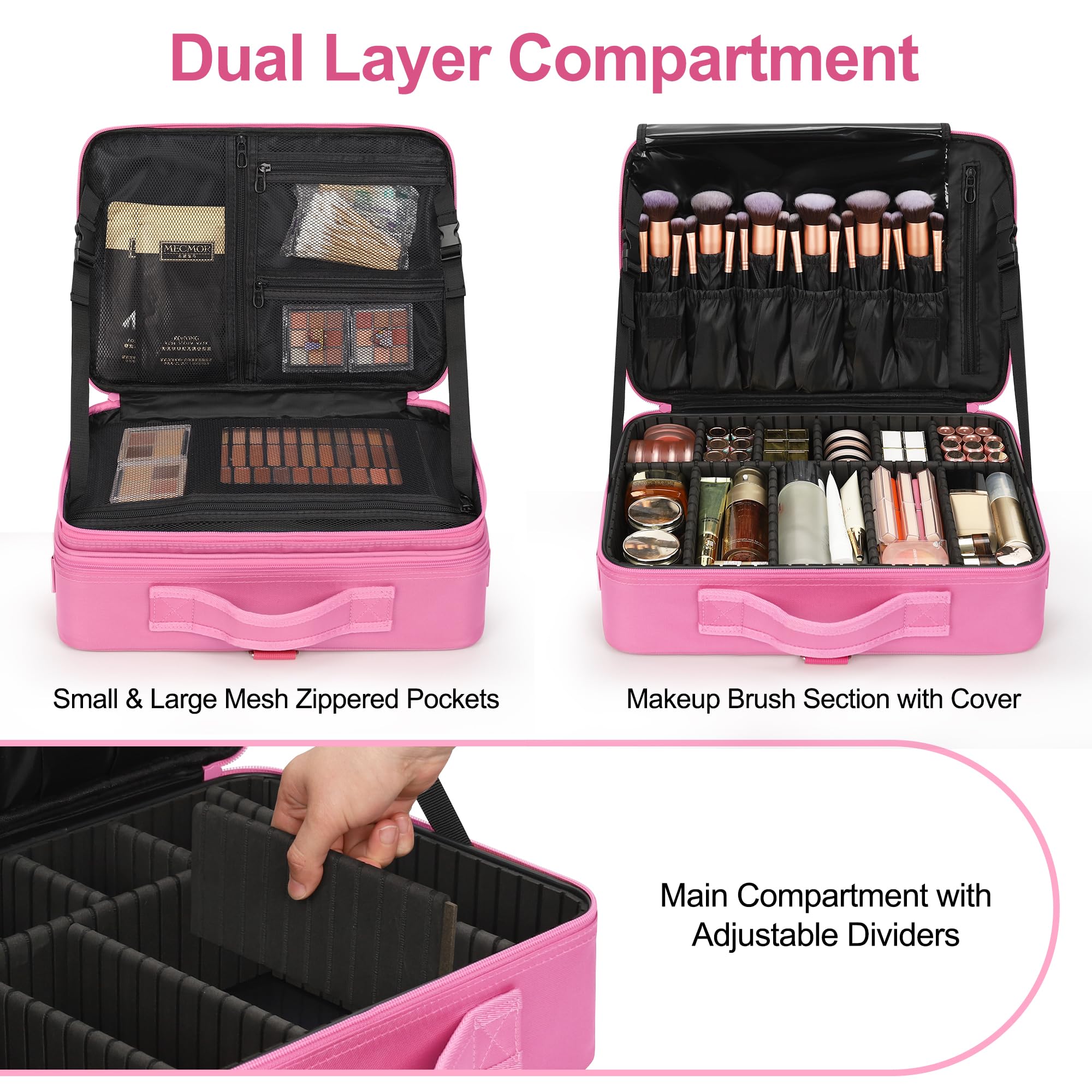 Relavel Estuche de Maquillaje con Ruedas, Mochila de Maquillaje Profesional para Artistas de Maquillaje, Rosa, L, Estuche de Maquillaje Grande
