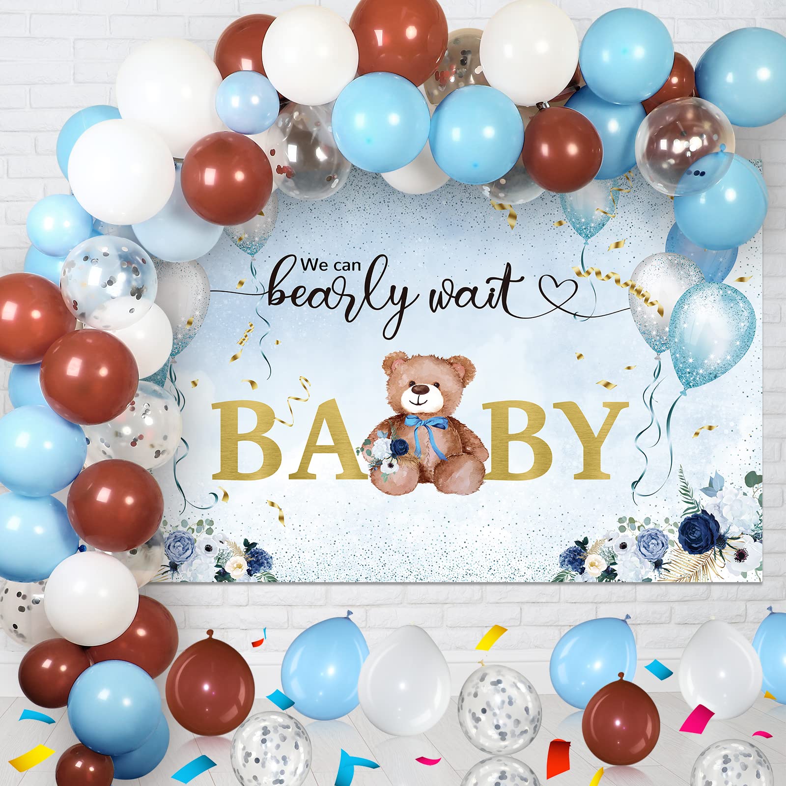 Buy 61 PCS Bear Baby Shower Backdrop and Balloon Arch Kit We Can Bearly Wait Photography