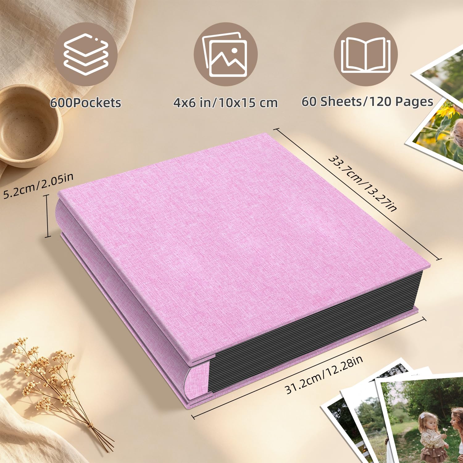 Popotop Fotoalbum, 10,2 x 15,2 cm, 600 Taschen für Hochzeitsgeschenke, Leinen, Hardcover-Bilderalben für Familie, Jahrestag, Baby, Urlaub, Bilder