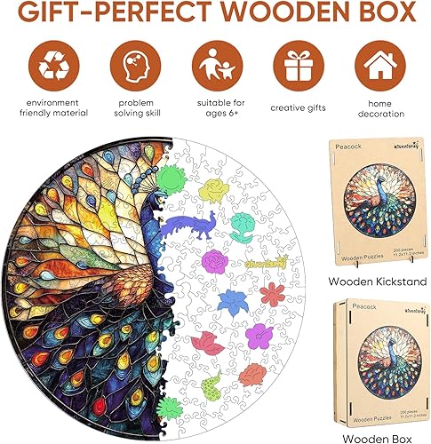 Miniatura 5 de Qiuenisray Rompecabezas de madera para adultos, rompecabezas de pavo real, rompecabezas de formas únicas para adultos, regalos irregulares de