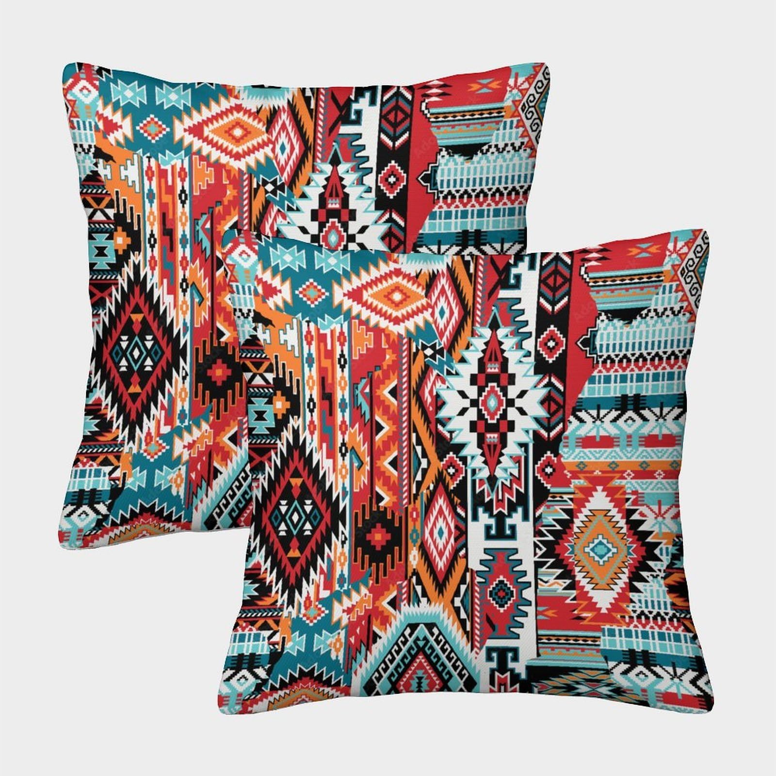 kaiyun 2 Pack Native American 3D Patchwork Abstract Pattern Cushion Cover Pillow Cover Sofa Outdoor Decoration Square 45x45cm