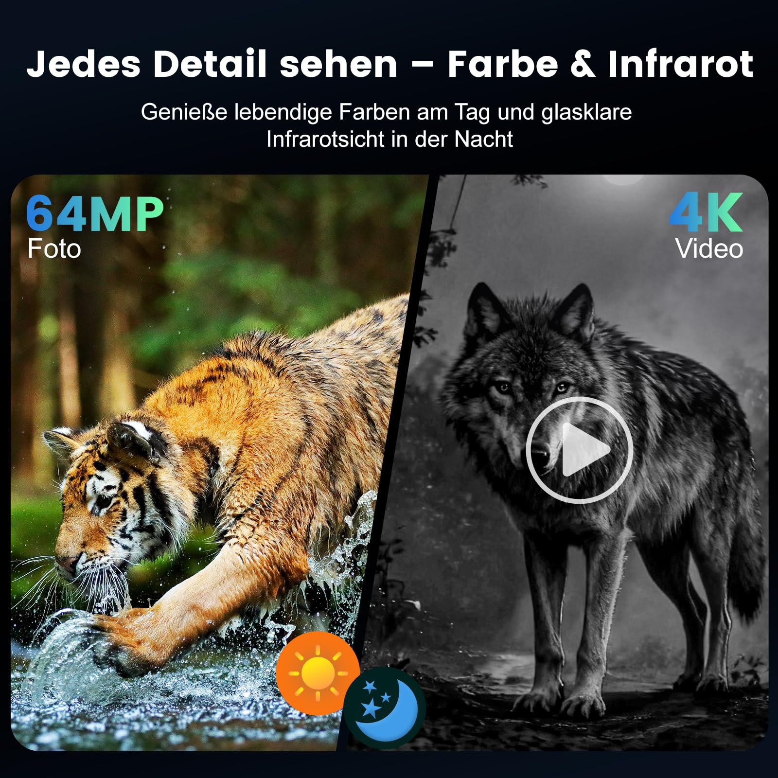 Nachtsichtgerät 4K Nachtsichtfernglas - 3" Digital Infrarot Fernglas für Erwachsene, 5000mAh Wiederaufladbares, 8X Digitalzoom Nachtsicht 400M für Camping, Jagd & Sicherheit Beobachtung