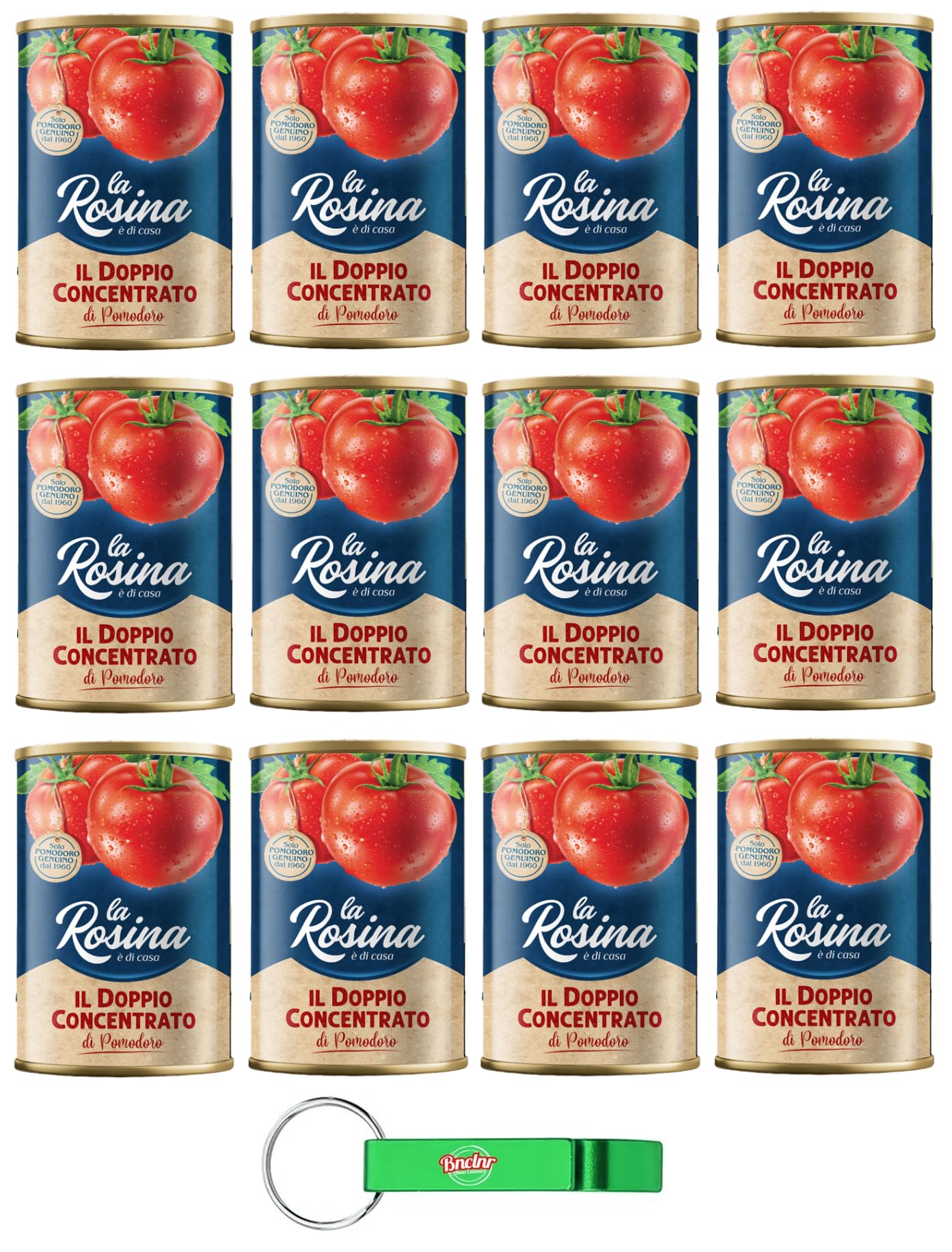12er-Pack La Rosina Doppio Concentrato Di Pomodoro,Doppeltes Tomatenkonzentrat,100% Italienische Tomaten,400g Dose + Beni Culinari Kostenloser Schlüsselanhänger