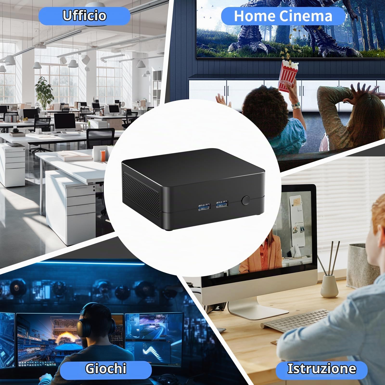 Mini PC Gaming AMD Ryzen 5 3550H(Fino a 3.7 GHz), Mini PC Desktop Win11 Pro 16GB DDR4 RAM 512GB SSD, Desktop Computer 4K UHD Radeon Graphics, WiFi 6/ BT 5.2/ USB*4/ HDMI*2/USB-C 4K@60Hz 3-Display