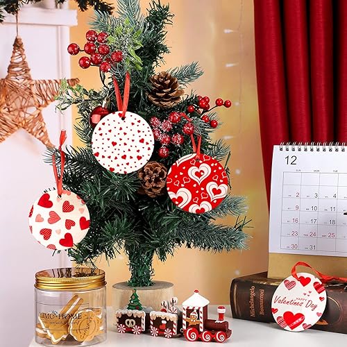 Miniatura 5 de Patelai 10 adornos de cerámica de sublimación de Navidad de 3.15 pulgadas, redondos de cerámica blanca, adornos de Navidad en blanco con decoración