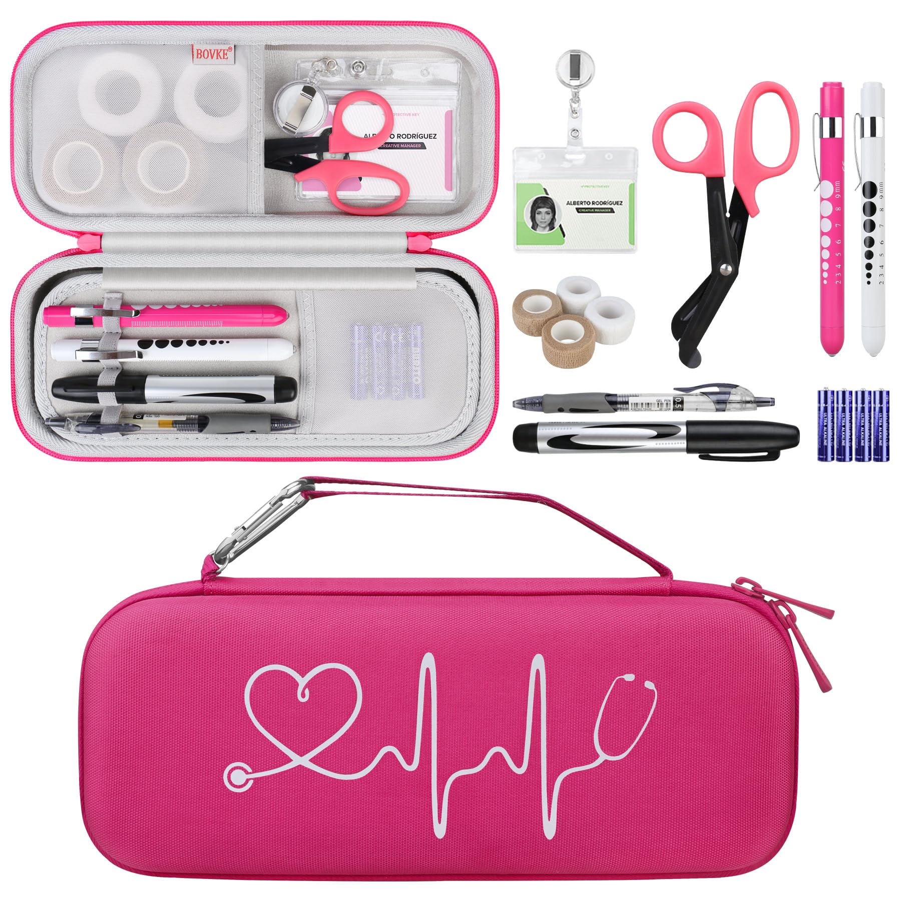 BOVKE Stethoscope Case Set Nurse Tool Kits Carrying Bag Case with Medical Supplies, Raspberry