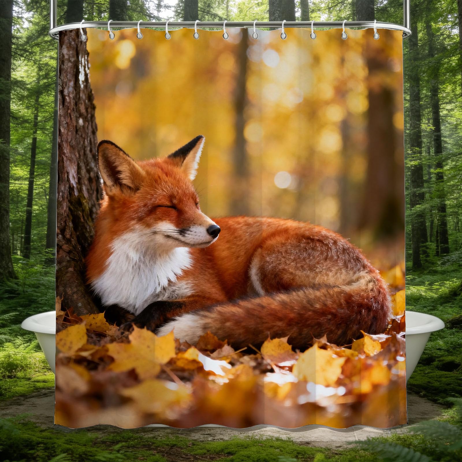 Hongduo 3D Animal Fox Shower Curtain for Stalls Bathtubs Woods Animals Bathroom Decor Shower Curtain Set Polyester Fabric Waterproof 180x180cm/71X71 Inch with Hooks