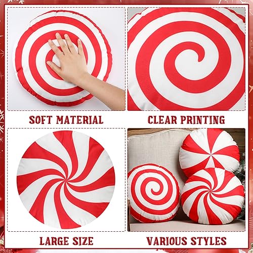 Miniatura 3 de Juego de 3 almohadas de Navidad con forma de piruleta en espiral roja para el hogar, para dormitorio, cama, sofá, banco, silla, cojín decorativo