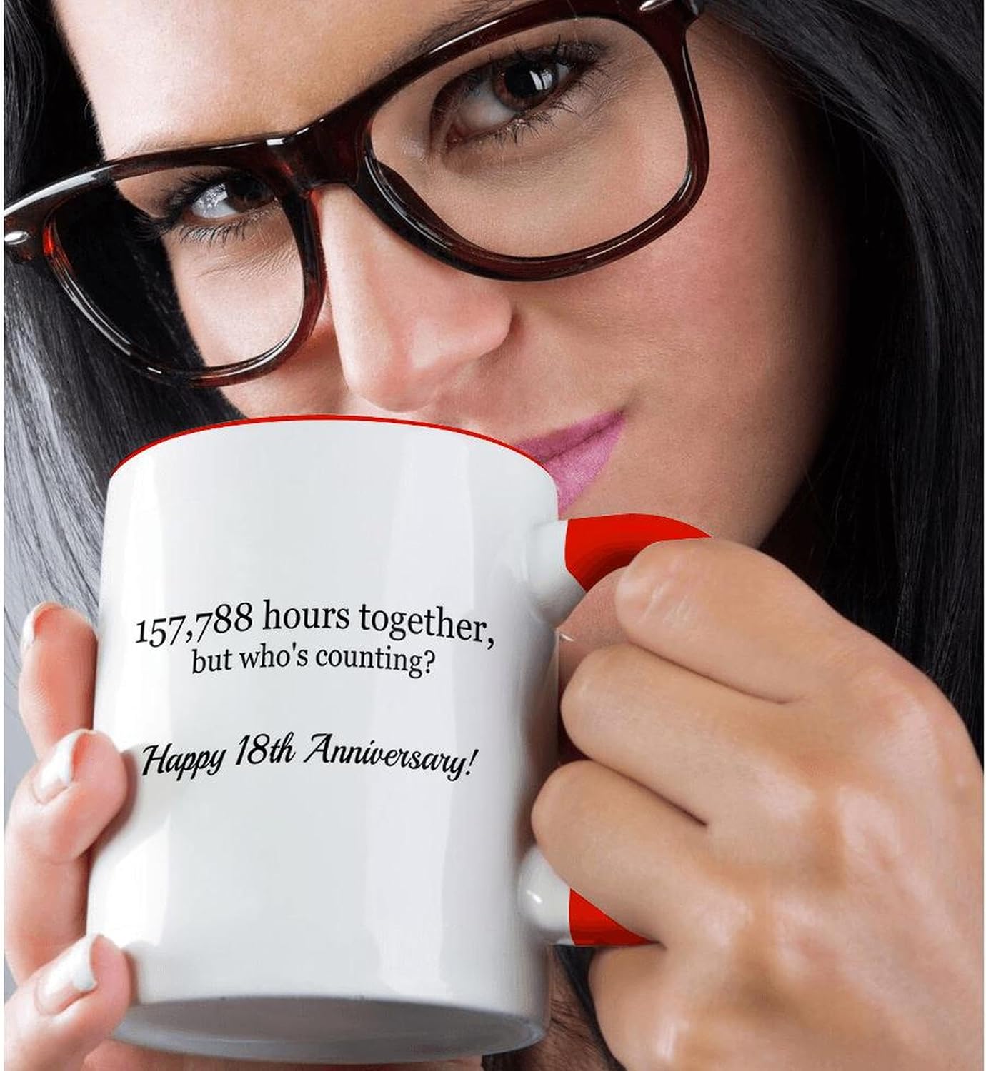 3dRose Happy 18th Anniversary - 157788 hours together 11oz Two-Tone Red Mug
