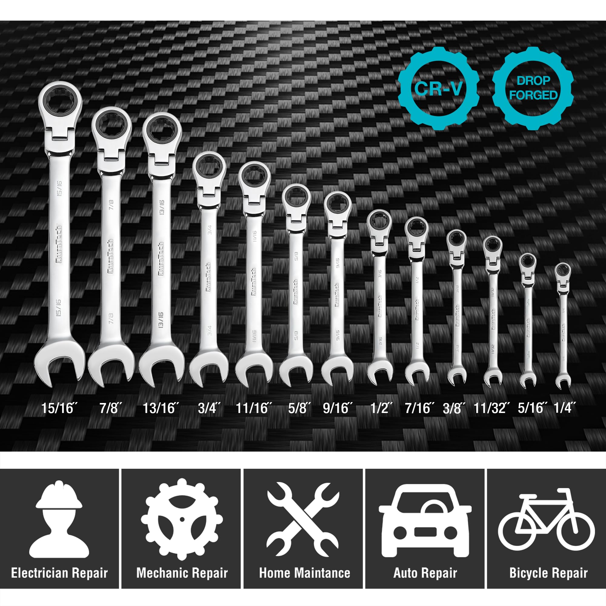 DURATECH Flex-Head Ratchet Wrench Set - 13 Piece -2 DURATECH Flex-Head Ratchet Wrench Set - 13 Piece -2